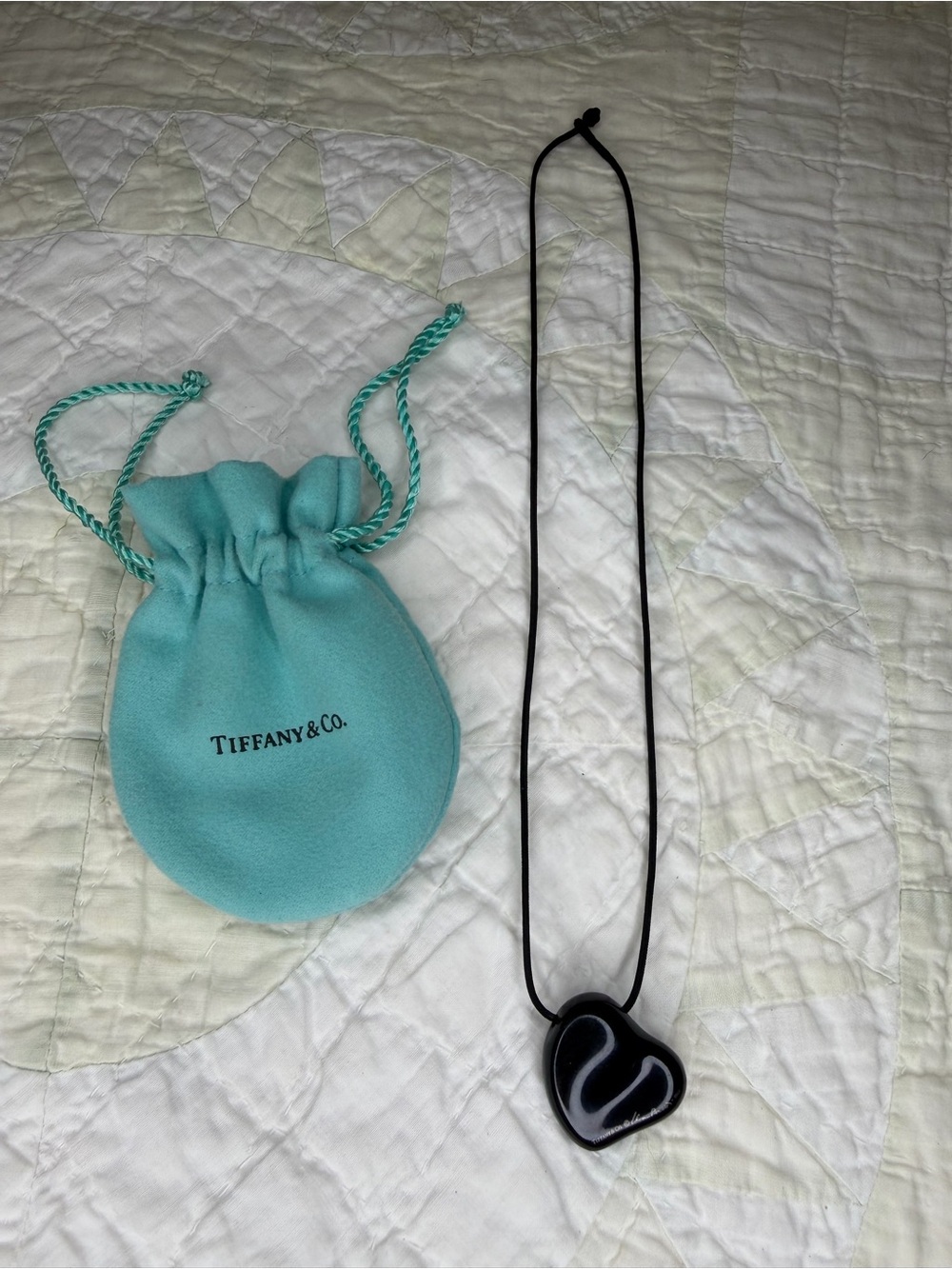 Tiffany & Co. Elsa Peretti Italy Full Heart Black Stone Pendant Necklace